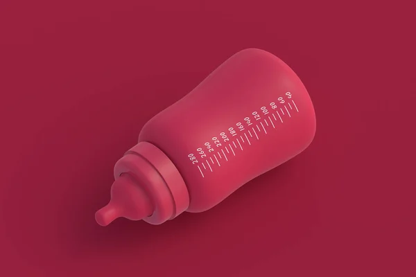 Бутылочка Молоком Пурпурного Цвета Красном Фоне Цвет 2023 Года Рендеринг — стоковое фото