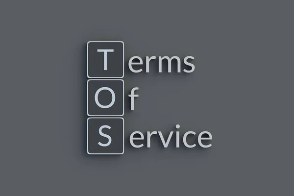托拉斯服务条款金属题字 缩写或缩写 顶部视图 3D渲染 — 图库照片