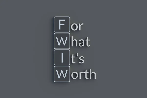 Fwiw它的价值金属题词 缩写或缩写 顶部视图 3D渲染 — 图库照片