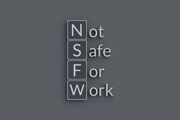 Nsfw不安全的工作金属题词 缩写或缩写 顶部视图 3D渲染 — 图库照片