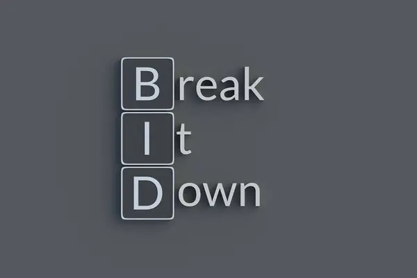 Bid Break Metallic Inscription Acronym Abbreviation Top View Render — Stock Photo, Image
