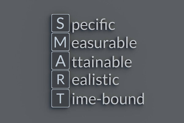 SMART Специфические атласные реалистичные, привязанные к конкретным временным рамкам надписи. Сокращение или аббревиатура. Вид сверху. 3D рендеринг.