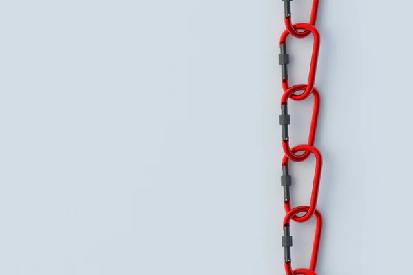 Chain Made Red Carabiners Carabines Mountaineering Accessory Extreme Sports Work — Stock Photo, Image