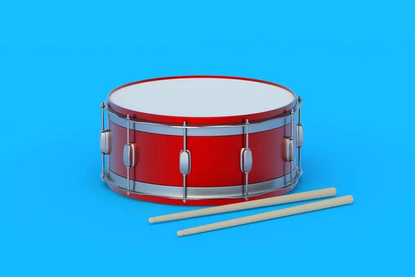 Drum Κοντά Drumsticks Μπλε Φόντο Μουσικό Όργανο Κρουστών Απόδοση — Φωτογραφία Αρχείου
