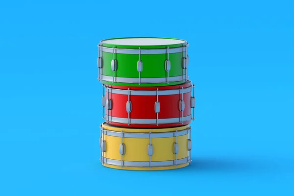 青い背景にカラフルなドラムのスタック 打楽器の一種 3Dレンダリング — ストック写真
