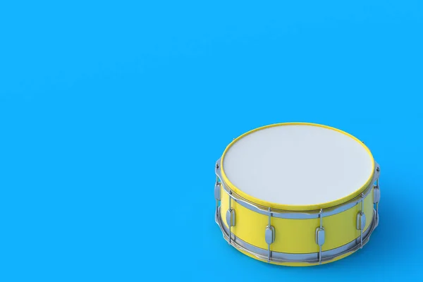 青い背景に黄色のドラム 打楽器の一種 コピースペース 3Dレンダリング — ストック写真