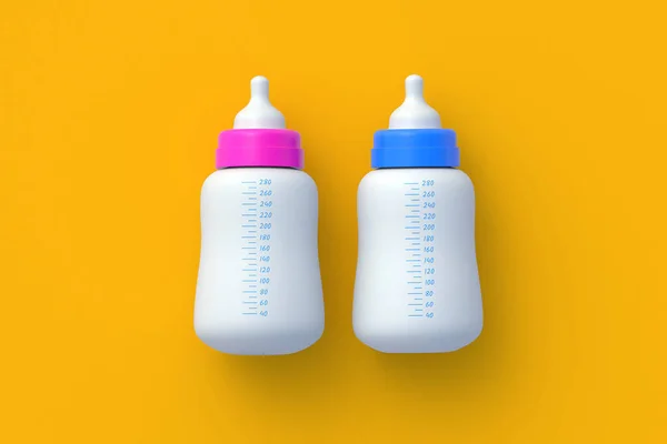 Garrafas Leite Acessórios Infantis Alimentar Recém Nascidos Vista Superior Renderização — Fotografia de Stock
