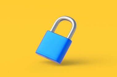 Sarı arka plana asma kilit düşüyor. 3d hazırlayıcı