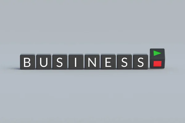 Negócios Palavra Jogo Parar Símbolos Cubos Conceito Começar Terminar Negócio — Fotografia de Stock