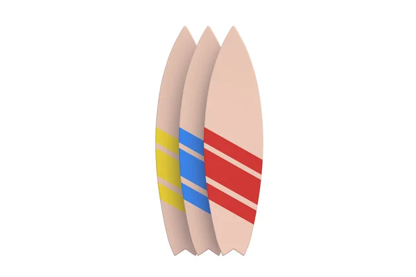 Tres Tablas Surf Con Tiras Aisladas Sobre Fondo Blanco Renderizar —  Fotos de Stock