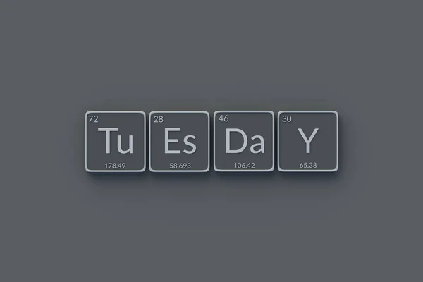 Inscription Tuesday Metallic Buttons Style Periodic Table Element Day Week — Stock Photo, Image