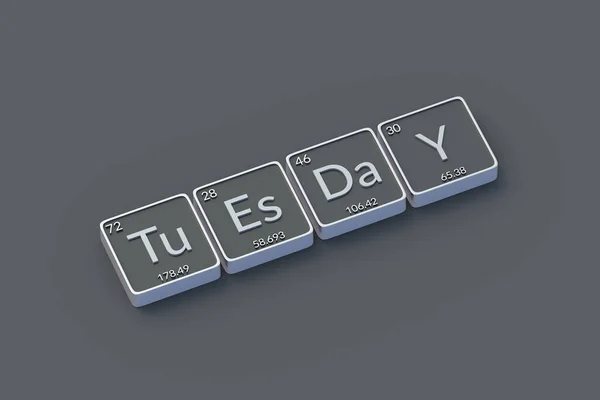 火曜日のメタリックボタンの碑文 要素の定期的なテーブルのスタイル その週の日 3Dレンダリング — ストック写真