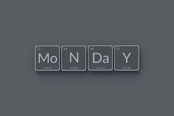 月曜日 金属ボタンに刻印する 要素の定期的なテーブルのスタイル その週の日 トップビュー 3Dレンダリング — ストック写真