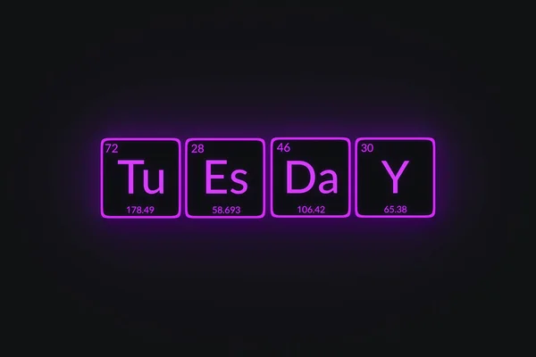 Glowing Word Tuesday Style Periodic Table Element Day Week Render — Stock Photo, Image