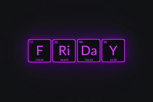 Glowing Word Friday Style Periodic Table Element Day Week Render — Stock Photo, Image