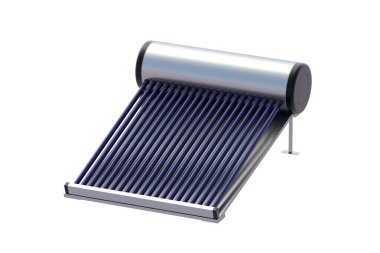 Solar ısıtıcı beyaz arka planda izole edilmiş. Modern ekolojik teknoloji. 3d hazırlayıcı