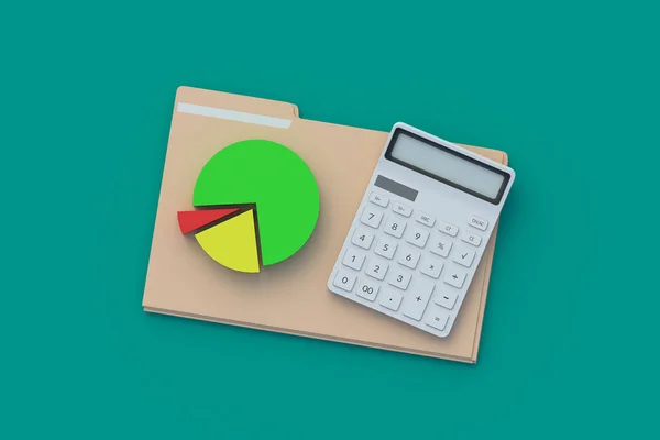 Papierowe Foldery Pobliżu Kalkulatora Wykresu Stole Roboczym Raport Finansowy Sprawozdanie — Zdjęcie stockowe