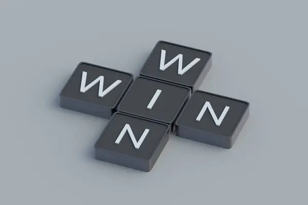 Worte Gewinnen Auf Knopfdruck Erfolgreiche Geschäftsstrategie Win Win Situation Konzept — Stockfoto