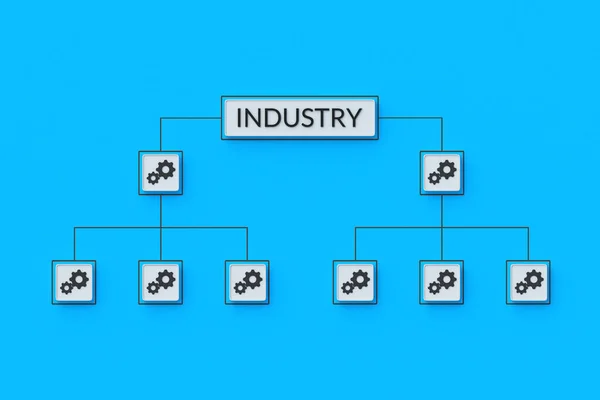 Zahnräder Und Wortindustrie Auf Zahnrädern Megakorporation Hierarchie Diagramm Struktur Der — Stockfoto