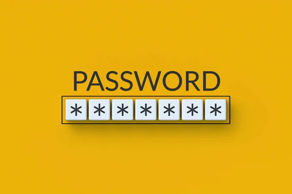 保護コンセプト アカウントアクセス 個人データのセキュリティ サイバー攻撃 秘密のコード オンライン識別 コンピュータキー システムをハッキングする ワードパスワード アスタリスクサイン付きキューブ — ストック写真