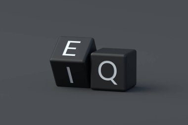 Words iq and eq on cubes. Intelligence quotient. Emotional quotient. Personal abilities concept. Logical test. Psychological control. Brain capabilities. 3d render clipart