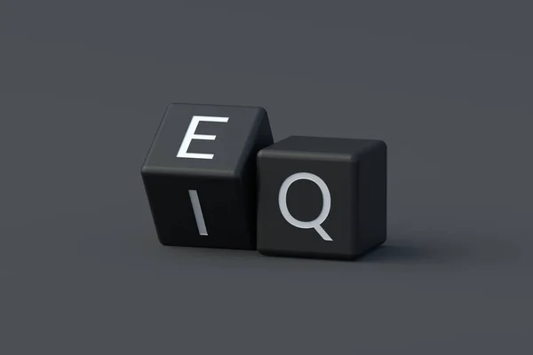 立方体上的字Iq和Eq 智慧的商榷 感情用事 个人能力概念 逻辑测试 心理控制 大脑能力 3D渲染 图库照片