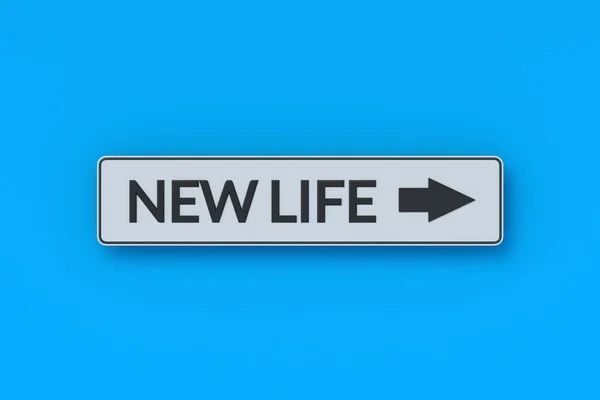 Palavras Nova Vida Flecha Placa Metálica Conceito Mudanças Dramáticas Perspectivas — Fotografia de Stock