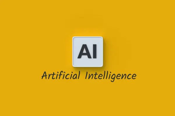 Palavras Inteligência Artificial Símbolo Cubo Conceito Inovação Tecnologias Futuras Automação — Fotografia de Stock