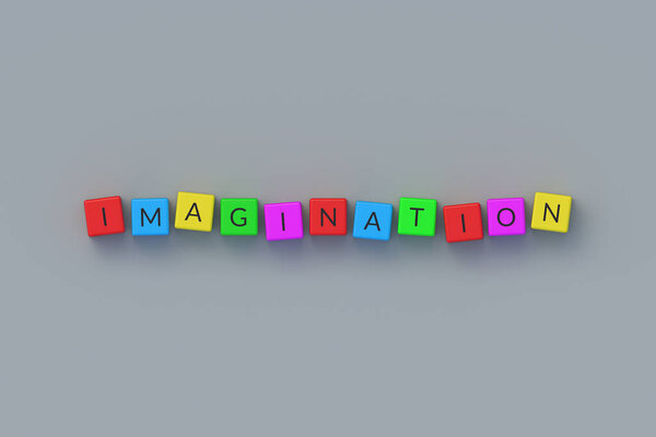 Word imagination on colorful cubes. Fantasy concept. Creative idea. 3d render