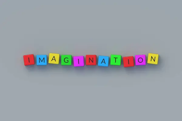 彩色立方体上的文字想象 幻想概念 3D渲染 免版税图库照片