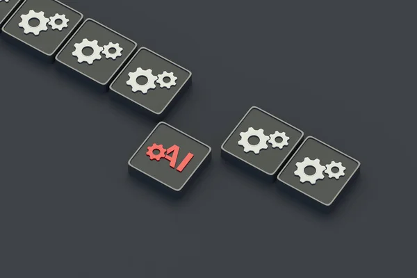 Cogwheel Και Σύμβολα Στα Κουμπιά Σφάλμα Εισαγωγής Τεχνητής Νοημοσύνης Ελαττωματική — Φωτογραφία Αρχείου