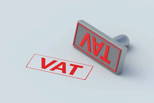 Word VAT near stamp. Value added tax. Financial concept. Amount of taxes. 3d render