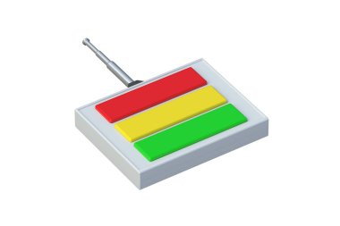 Beyaz arkaplanda izole edilmiş çeşitli çokluortam sistemleri için uzaktan kontrol. Klima, televizyon, araba ve lamba için uzaktan kumanda. Akıllı ev teknolojisi. 3d oluşturma