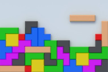 Retro bulmaca. Oyun için geometrik bloklar. Bulmaca için oyuncak tuğlalar. Mantıklı düşün. Boş zaman konsepti. İnşaat küpleri. 3d hazırlayıcı