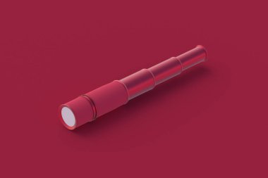 Kırmızı arka planda kırmızı bir dürbün. 3d hazırlayıcı