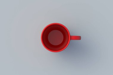 Kahve kupası. Çay fincanı. Sıcak içecekler için tabaklar. Restoran için seramik sofra takımı. Mutfak aksesuarları. Üst Manzara. 3d oluşturma