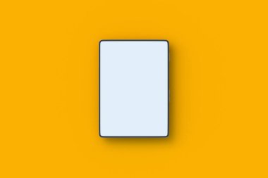 Turuncu arka plan kitabı. Modern ders kitabı. Dijital kütüphane. Eğitim için bir alet. Yeni teknoloji. Online kitap, gazete, dergi ya da dergi. Üst Manzara. 3d hazırlayıcı