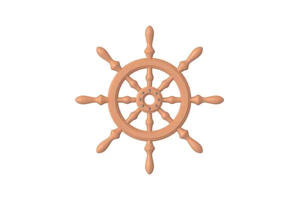 Ship wheel isolated on white background. Boat wooden steering. Ancient object. Top view. 3d render