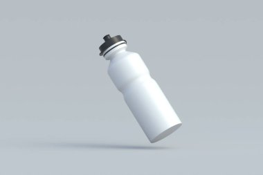 Düşen spor şişesi. Spor ya da seyahat ekipmanları. Bisiklet aksesuarları. Forma girmek için iç. Susuzluk giderici içecek. 3d hazırlayıcı