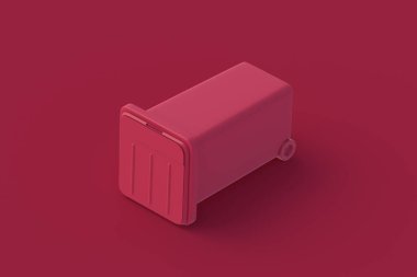 Kırmızı arka planda morun geri dönüşüm kutusu. 3d hazırlayıcı