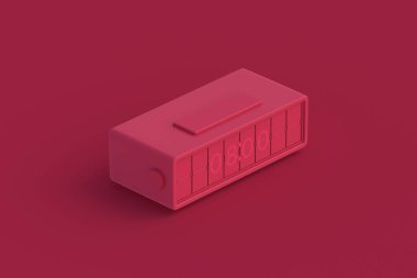 Kırmızı arkaplanda eflatun saat. 3d hazırlayıcı