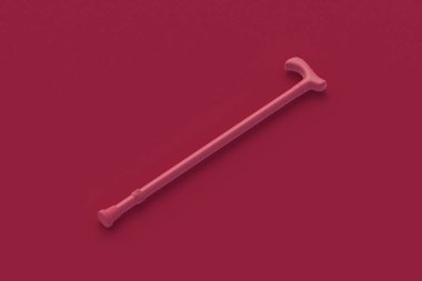 Kırmızı arka planda yürüyen mor baston. 3d hazırlayıcı