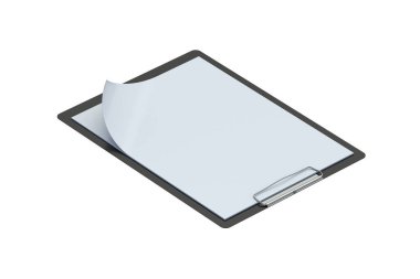 Beyaz arkaplanda izole edilmiş kıvrımlı sayfalı pano. 3d hazırlayıcı