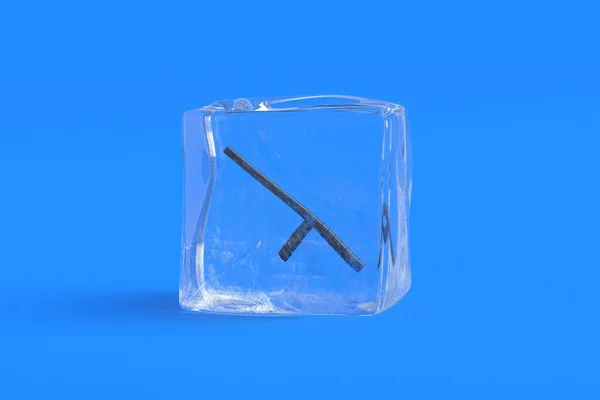 Police baton in ice cube. 3d illustration