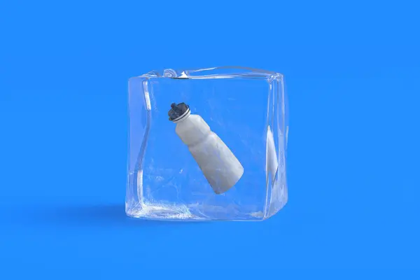 Sport water bottle in ice cube. 3d illustration