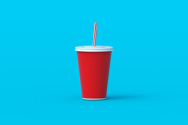 Disposable cup for beverages with straw. Plastic or paper package for soda drink. Cinema accessories. 3d render