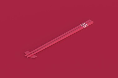 Kırmızı arka planda morumsu yemek çubuğu. 3d hazırlayıcı