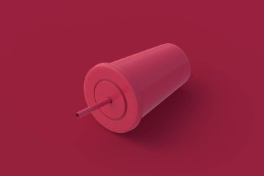 Kırmızı arka planda bir bardak morumsu soda. 3d hazırlayıcı