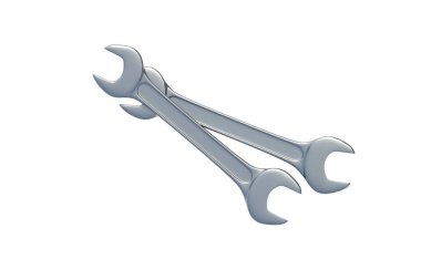 Spanners beyaz arkaplanda izole edildi. Atölyede metal anahtarlar. Tamir ve bakım aletleri. Üst Manzara. 3d hazırlayıcı