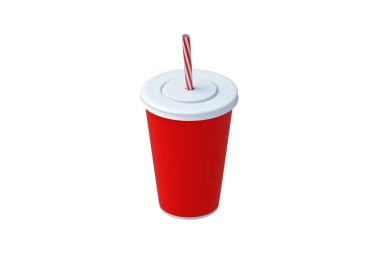 Beyaz arka planda izole edilmiş bir bardak soda. Soğuk içecekler. 3d hazırlayıcı